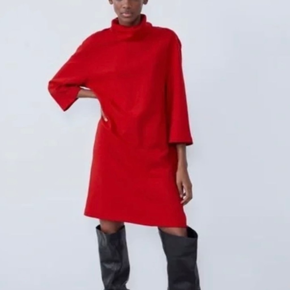 Zara Red Turtleneck Dress - Picture 2 of 2